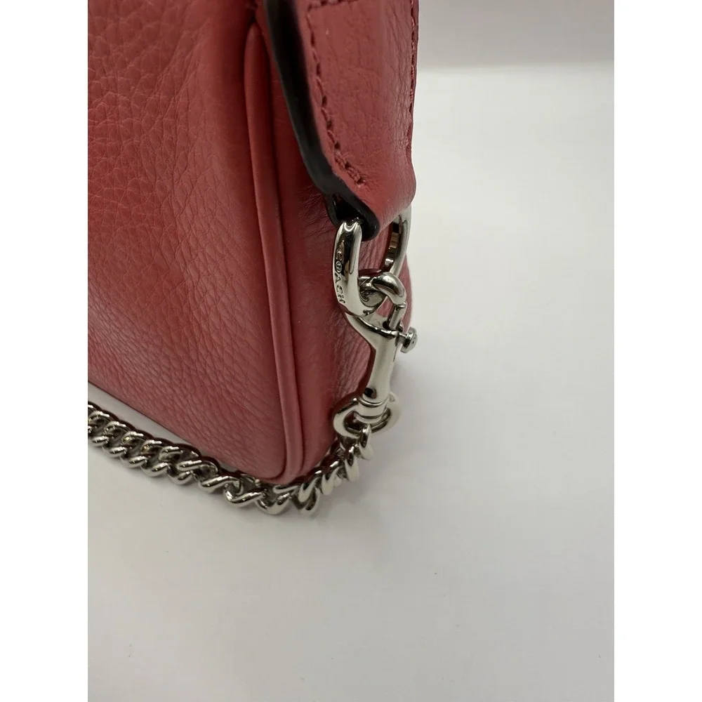 Coach Large Wristlet Women OS Strawberry Pink Pebbled Leather Chain F53340 NWT